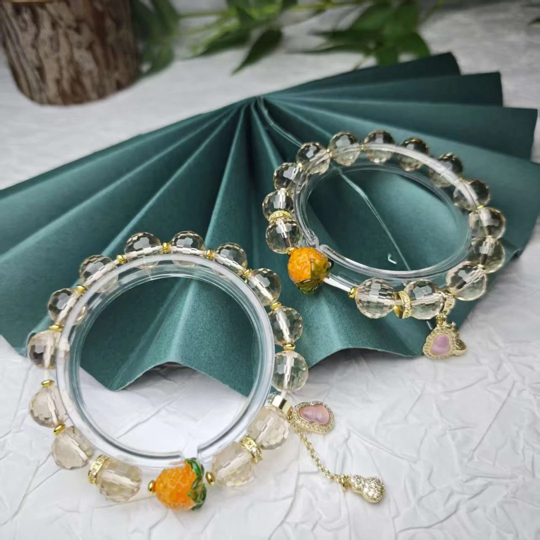 高定珠宝轻奢百搭款菱形DIY金茶晶手串-s1297