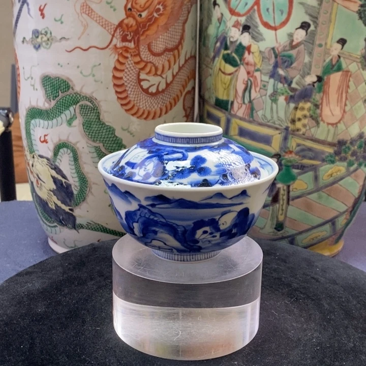 盖碗陶2967瓷器—青花人物盖碗