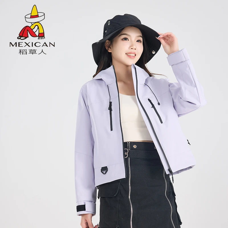 Mexican/稻草人短款冲锋衣女春季新款小个子防风超好看女装夹克