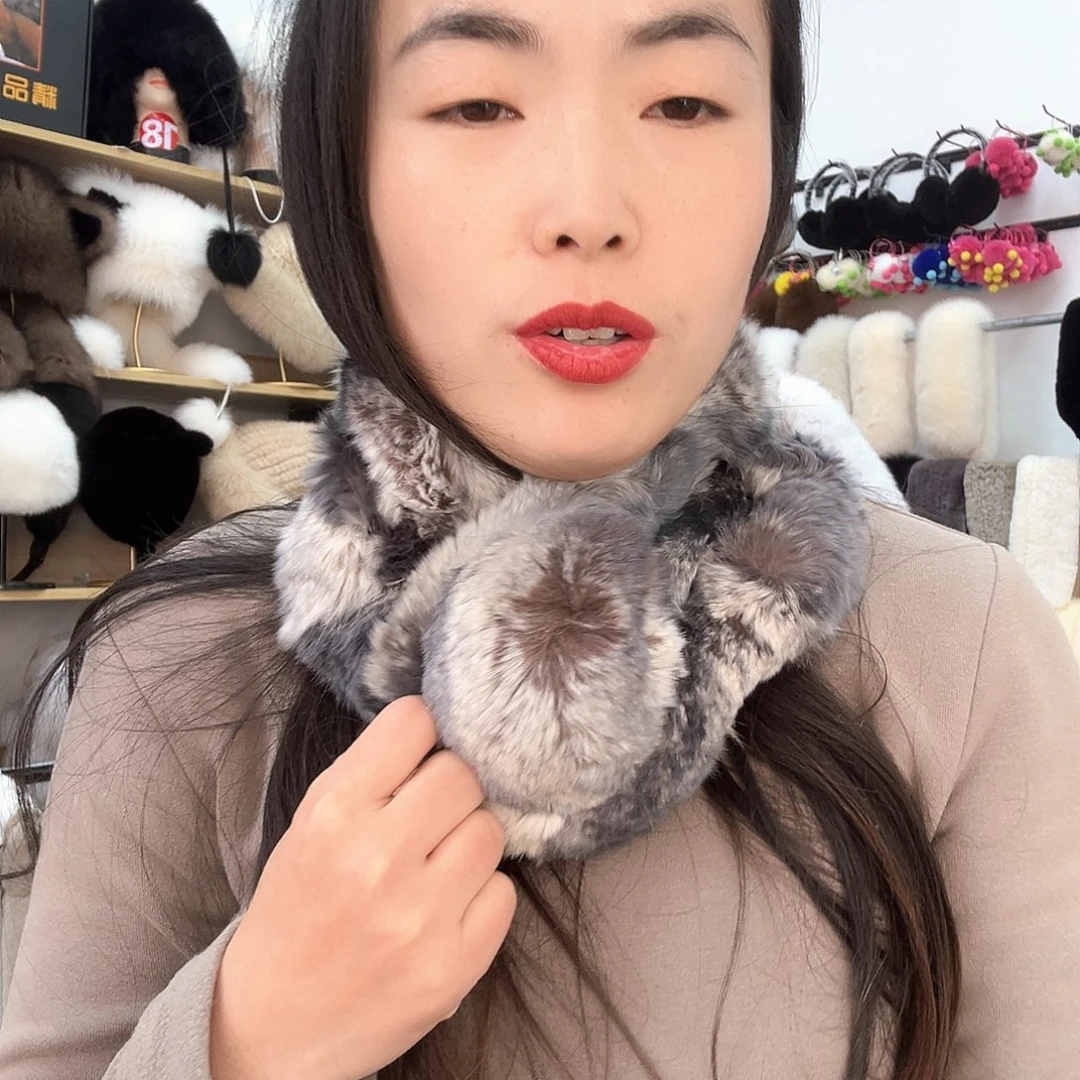 兔皮龙猫色兔毛瑕疵围巾