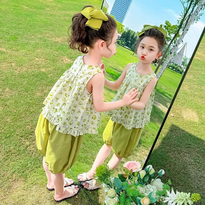 女童夏季套装2025新款洋气儿童夏装背心时髦衣服小女孩宝宝两件套