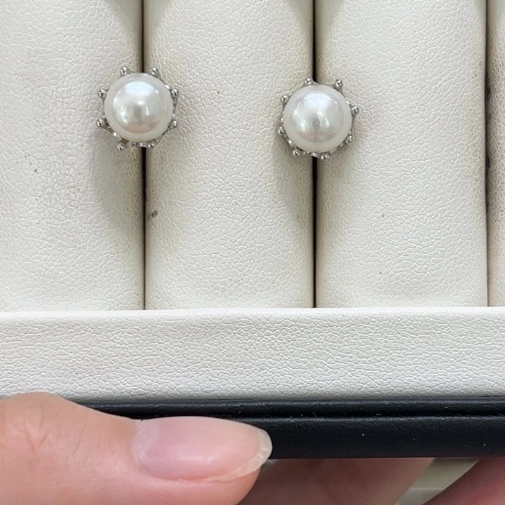 海水珍珠耳饰银S925镶嵌8-9mm 39号