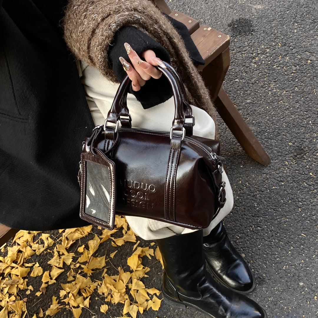 小众设计师款轻奢牛皮手提包日常通勤波士顿包女潮流复古包包