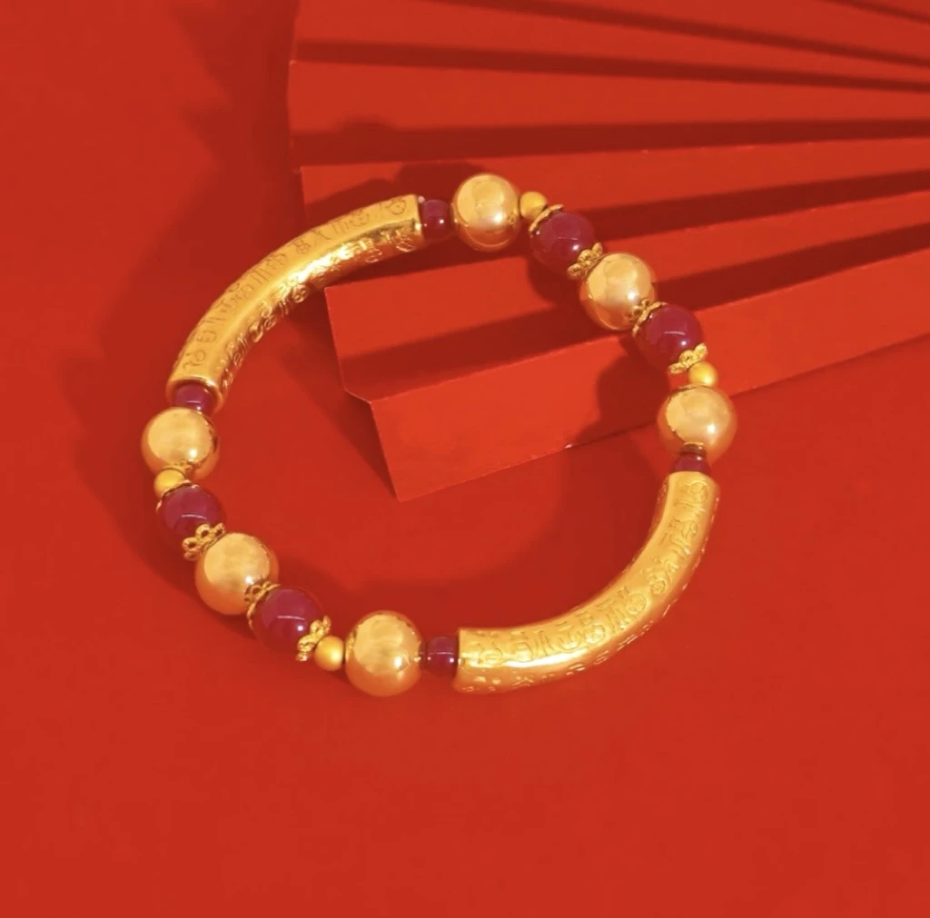 培育红宝石【倩倩珠宝】复古宫廷风百福弯管培育红宝石手镯合金镶嵌