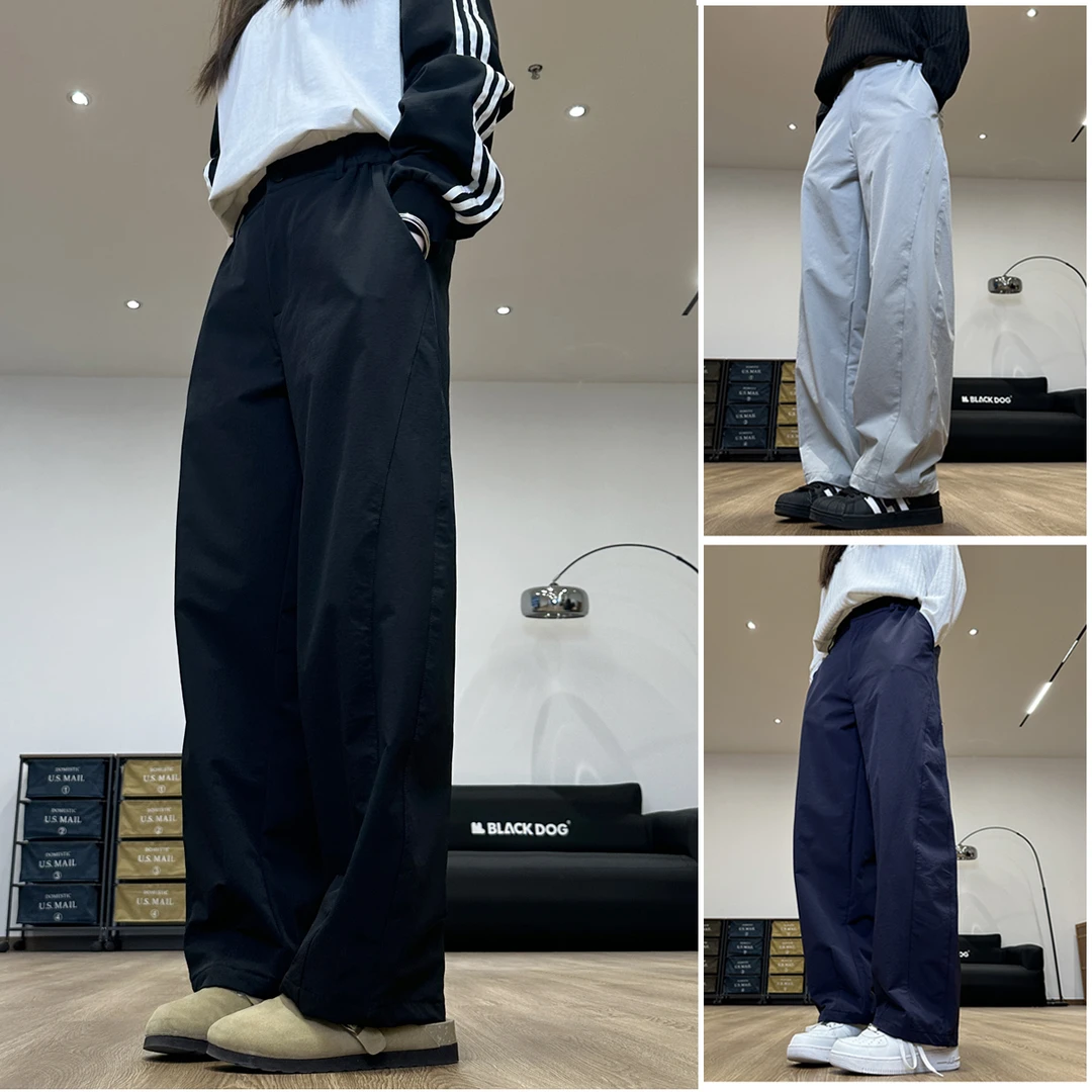 冬季秋季中腰长裤纯色明线斜切休闲裤宽松型日式男防泼水简单裤