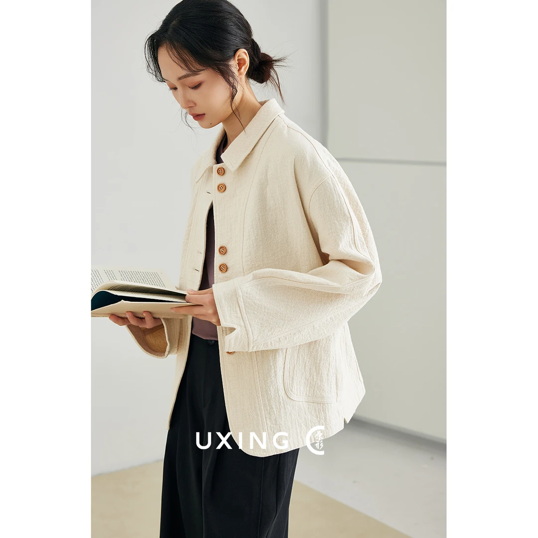 原形时尚肌理感北欧复古短外套2026新款宽松显瘦上衣外套91261