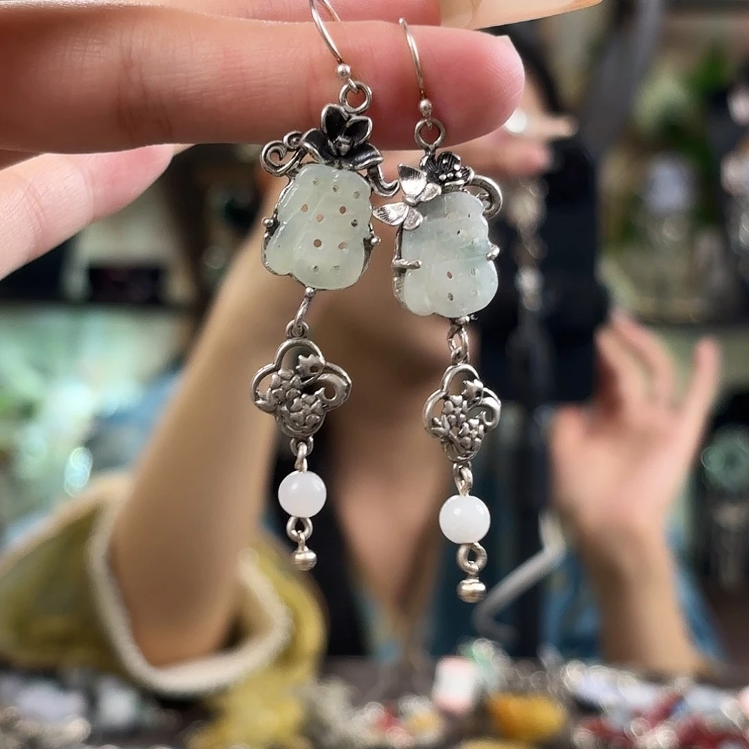 翡翠银S925镶嵌耳饰翡翠