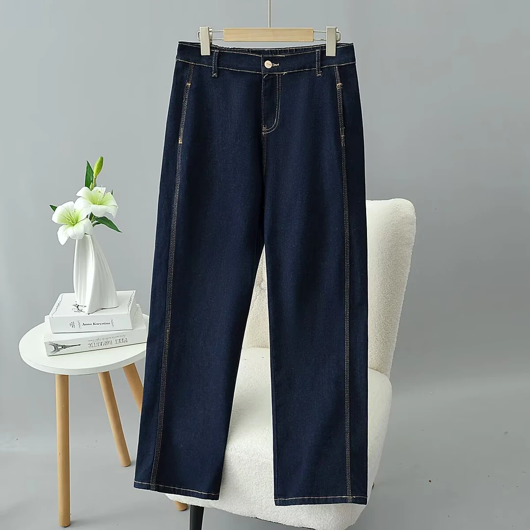 牛仔裤大码女胖mm梨型身材裤子2025年春季新款半松紧腰显瘦直筒裤