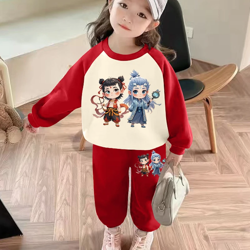哪吒服装儿童衣服2025新款男童卫衣套装洋气女童国潮两件套休闲款