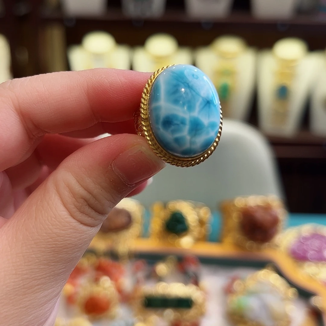 针钠钙石戒指/指环银S925镶嵌古风