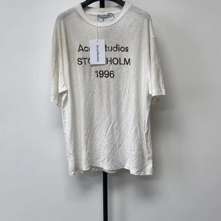 未使用 Acne studio 系列徽标宽松复古喷涂仿旧圆领短袖 01871