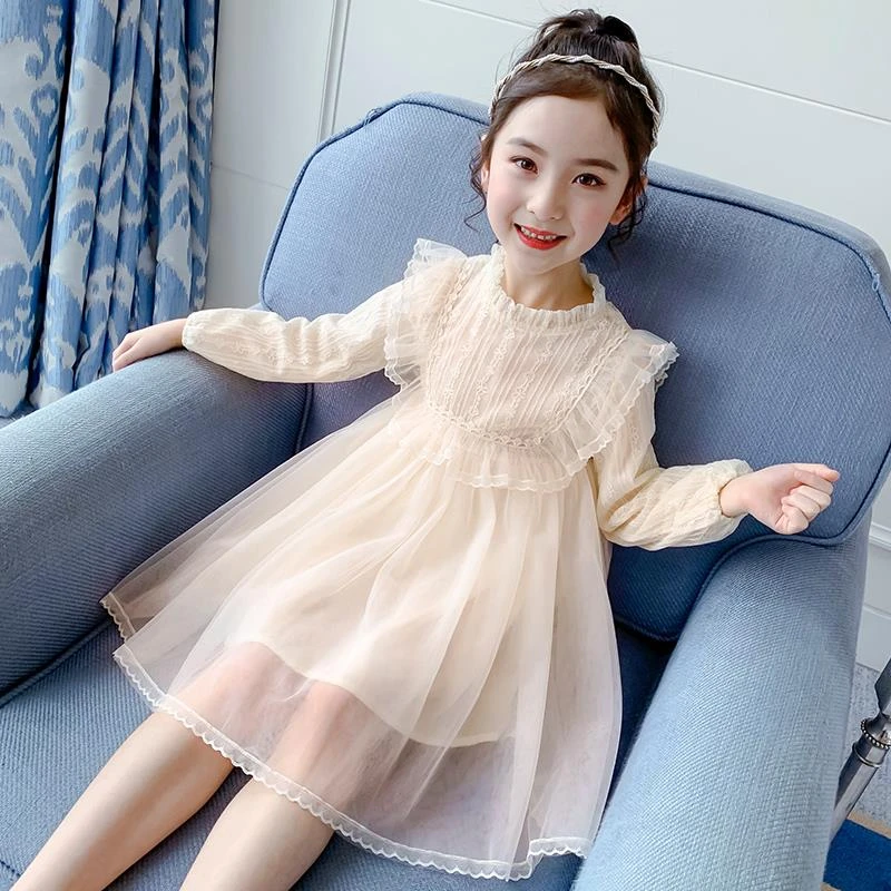FAVMARTHA女童连衣裙秋装2025新款韩版裙子洋气女孩蓬蓬纱裙春秋
