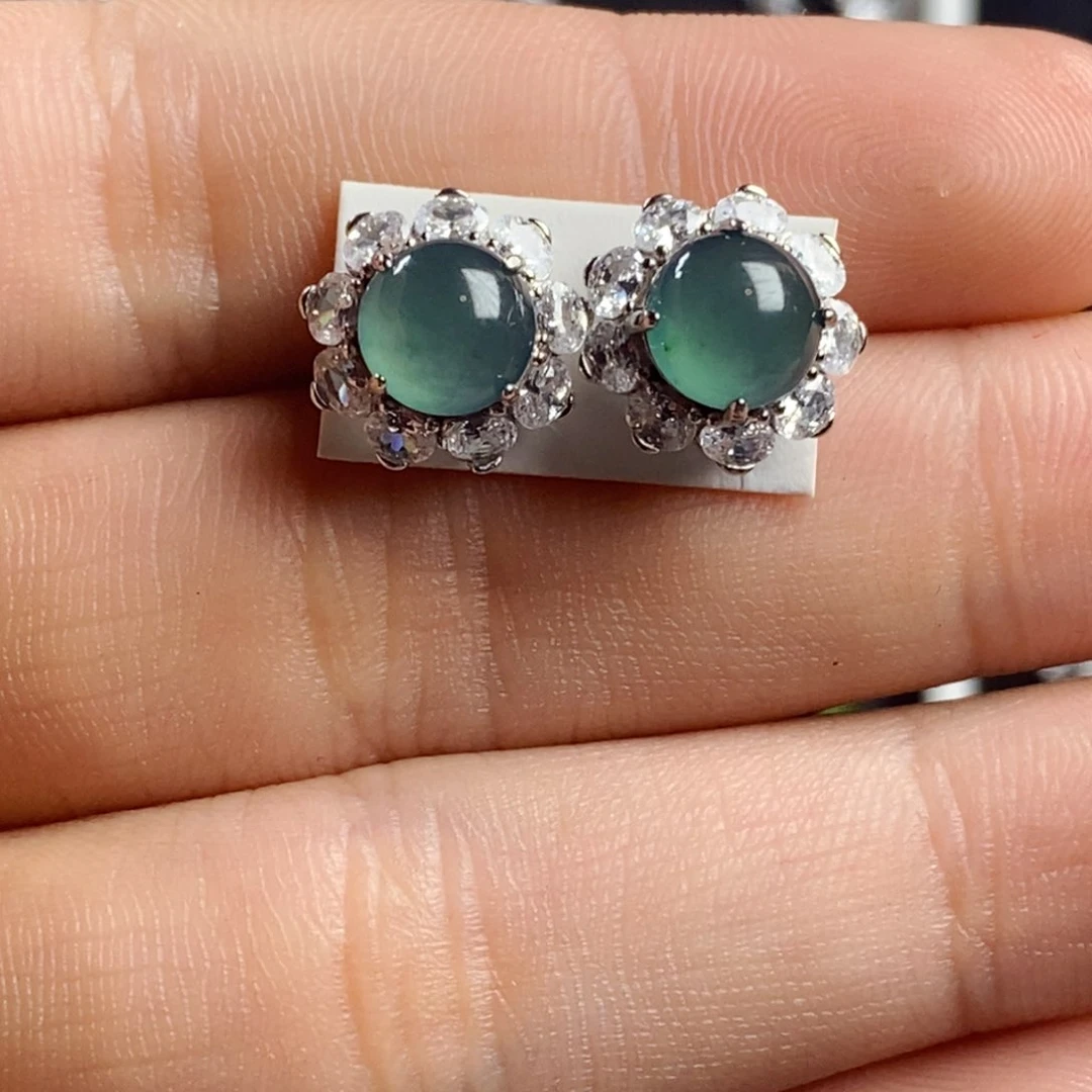 翡翠颈饰银S925镶嵌耳钉翡翠