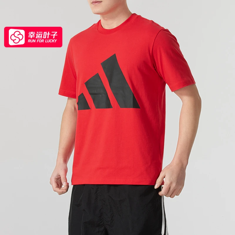 阿迪达斯短袖男2025冬季新款运动服本命年红色上衣半袖T恤JE8934