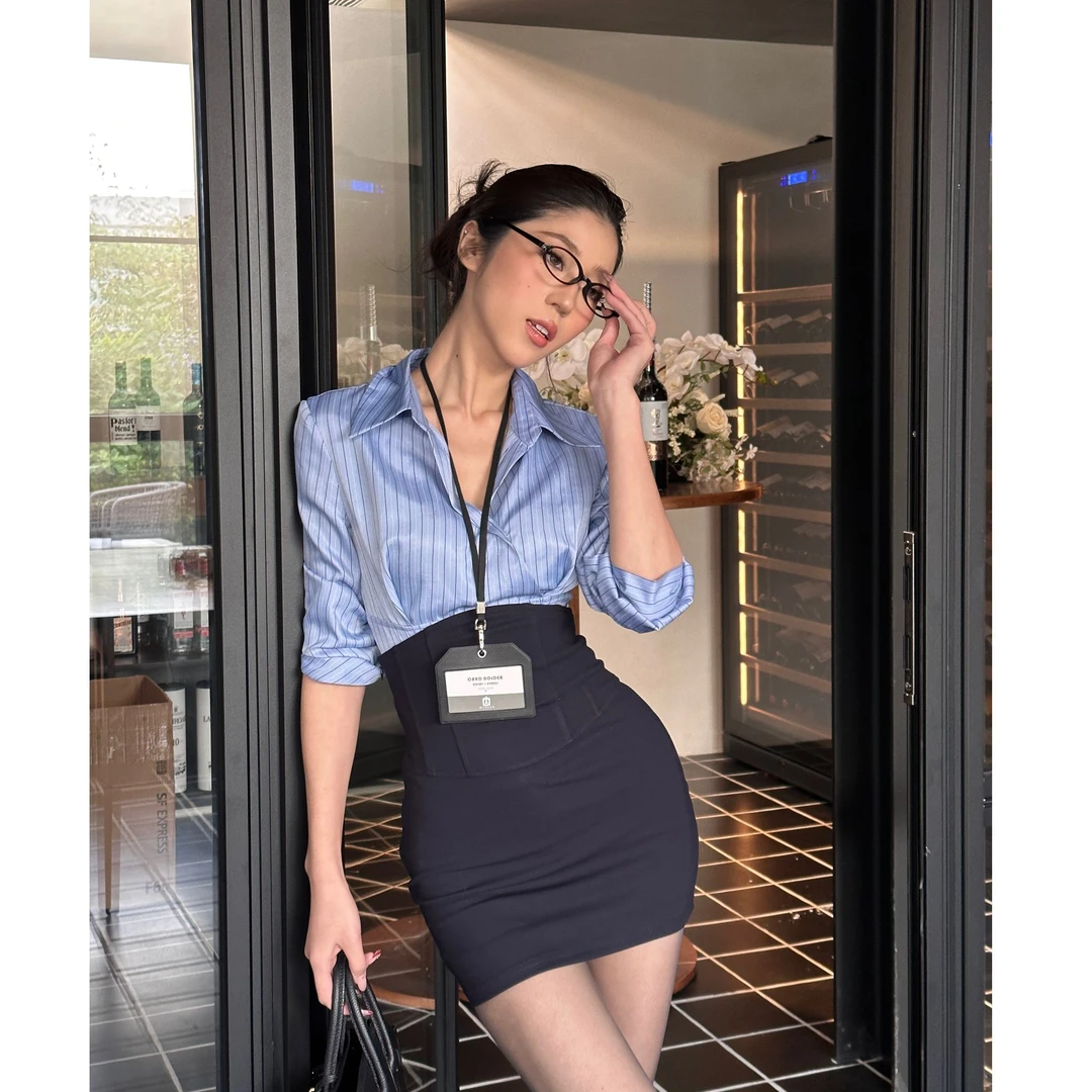 【罗哥】辣妹气质半身裙衬衫两件套包臀裙女套装LC85659+LY85661