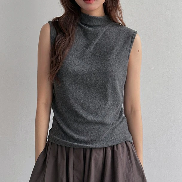 JODIE WANG 半高领针织无袖背心女装秋季打底上衣W479C