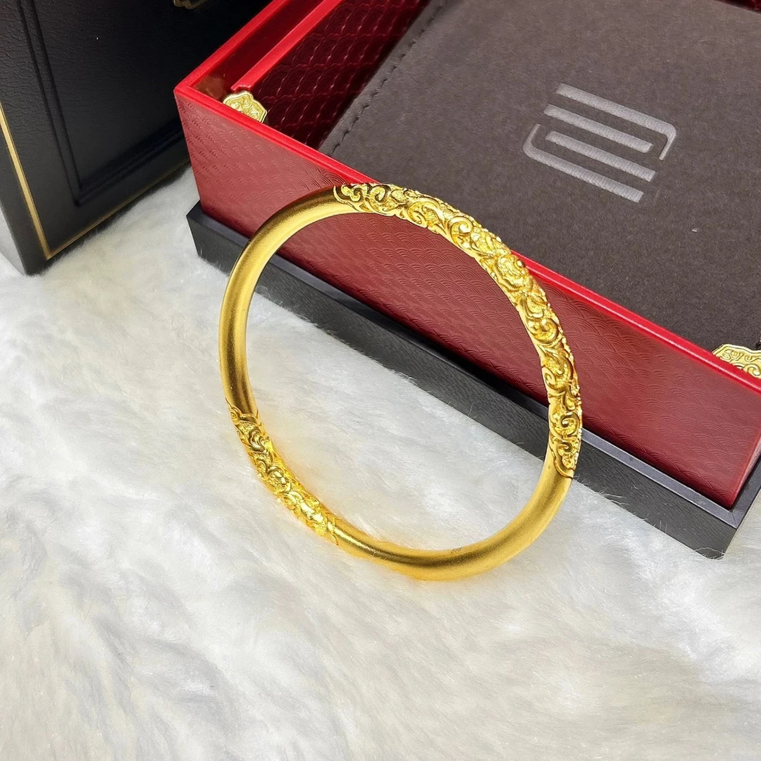 足银手镯 足银卷草纹手镯女款时尚镯子实心磨砂