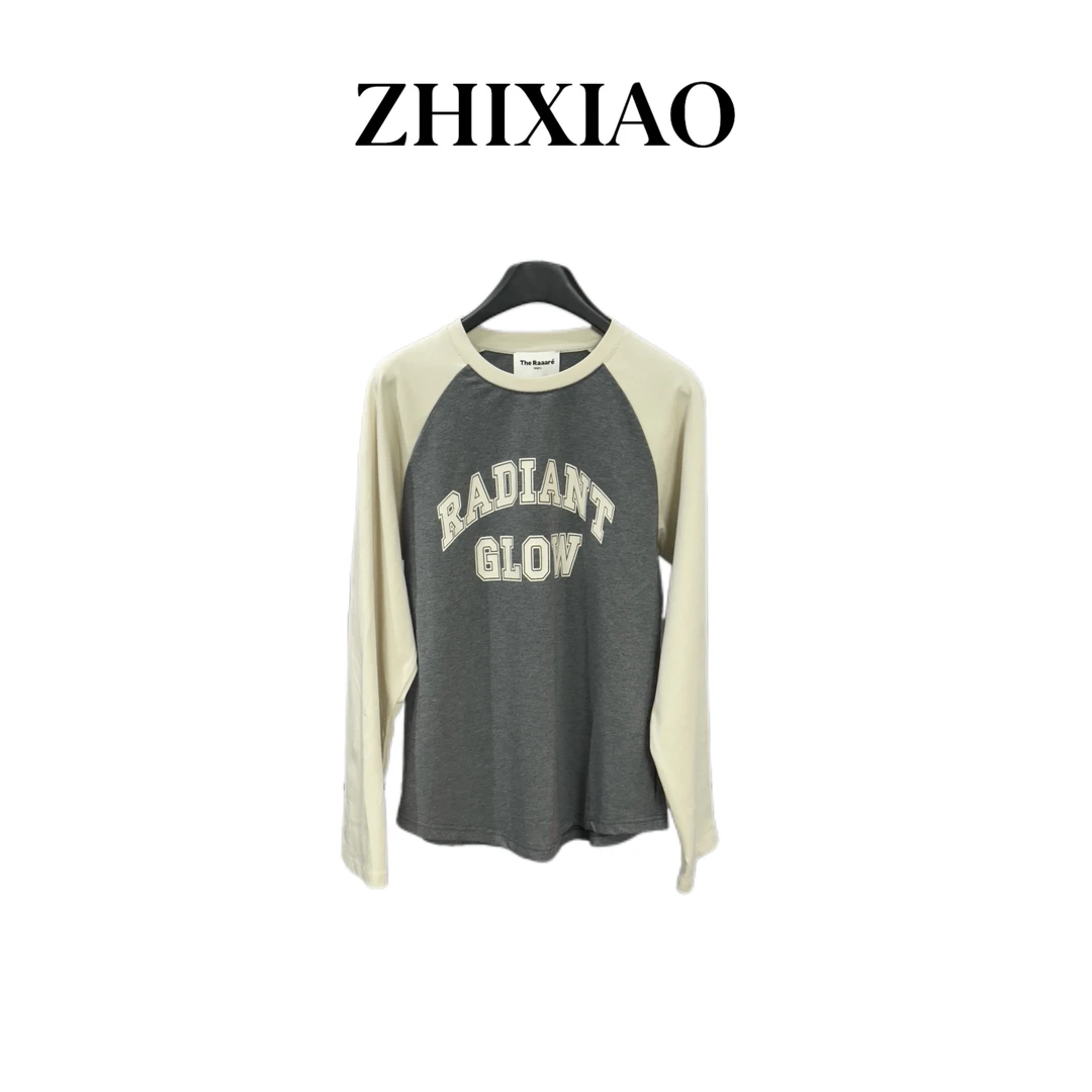 【ZHIXIAO】秋冬新款：英文印花插肩长袖上衣24174