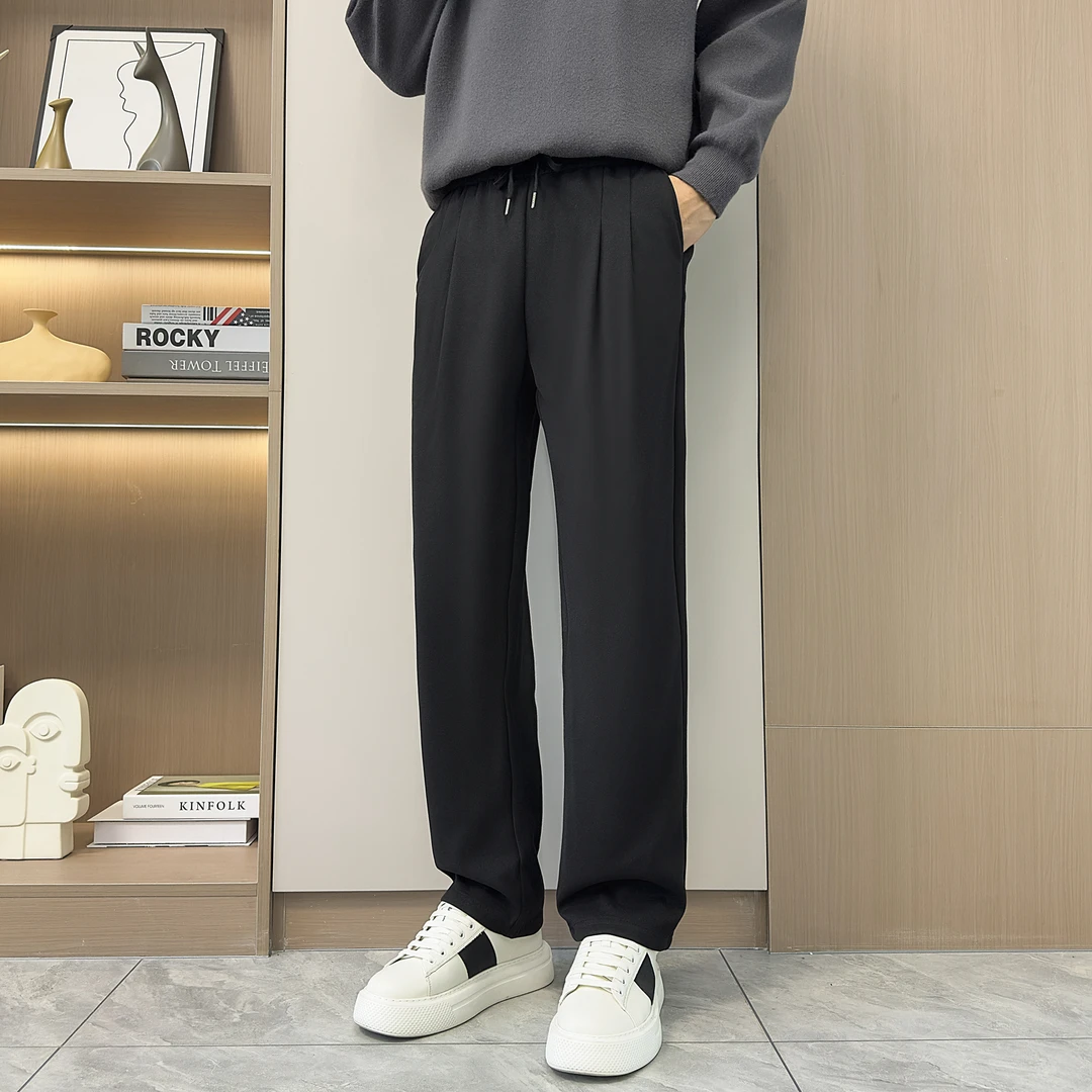 冬季毛呢休闲长裤男垂顺百搭呢子磨毛休闲裤直筒宽松阔腿裤男卫裤