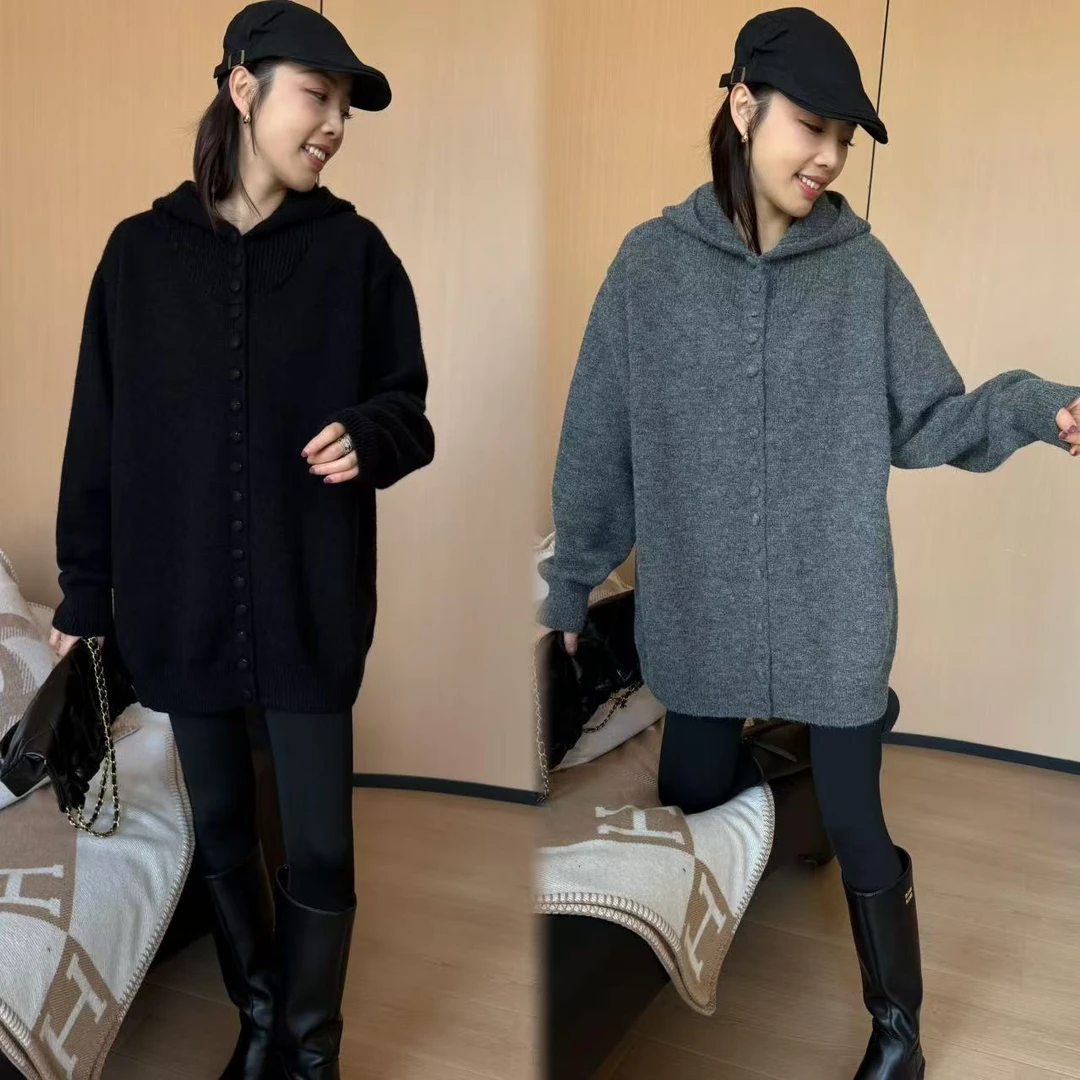 二姐的宝藏冬季宽松加大连帽加厚时尚百搭开衫毛衣#24490