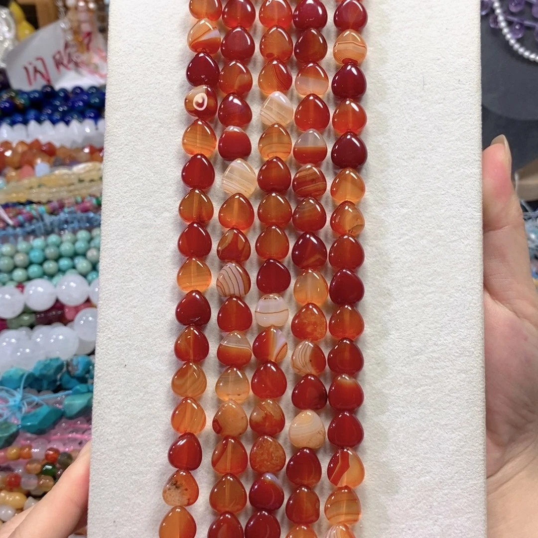 玛瑙/玉髓合金珠宝半成品红玛瑙桃心一条卡12mm
