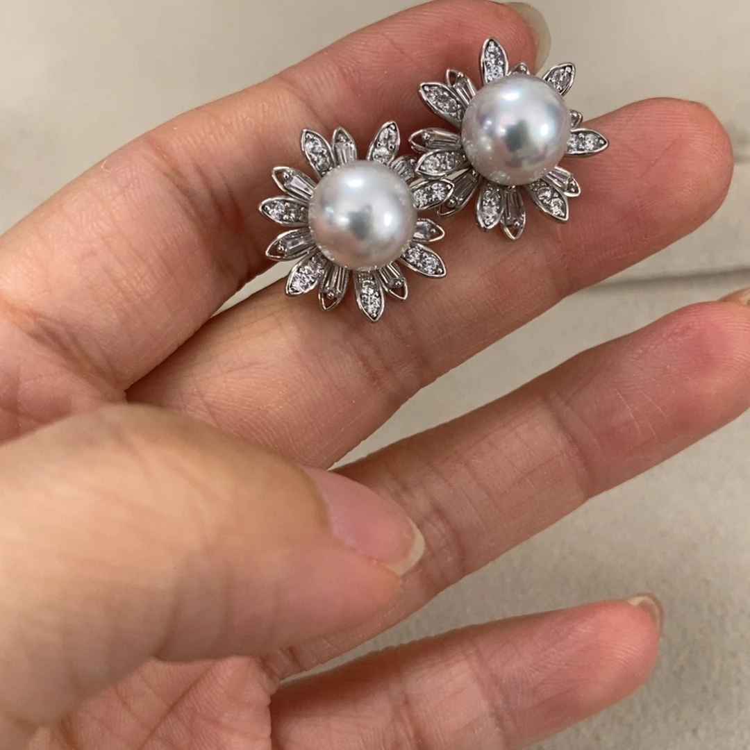 银S925镶嵌海水珍珠耳饰