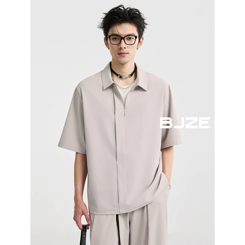 [东丽纱防晒]BJZE男装夏季设计感拉链polo衫男短袖翻领t恤J529229