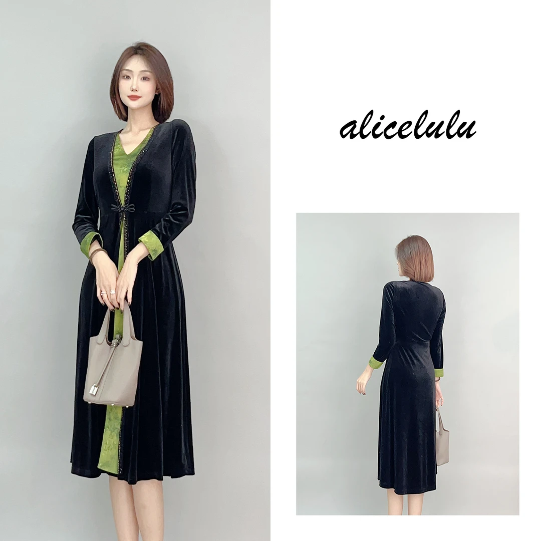 4 ALICE 醉清风连衣裙 丝绒拼接 国风雅韵 S2141686E