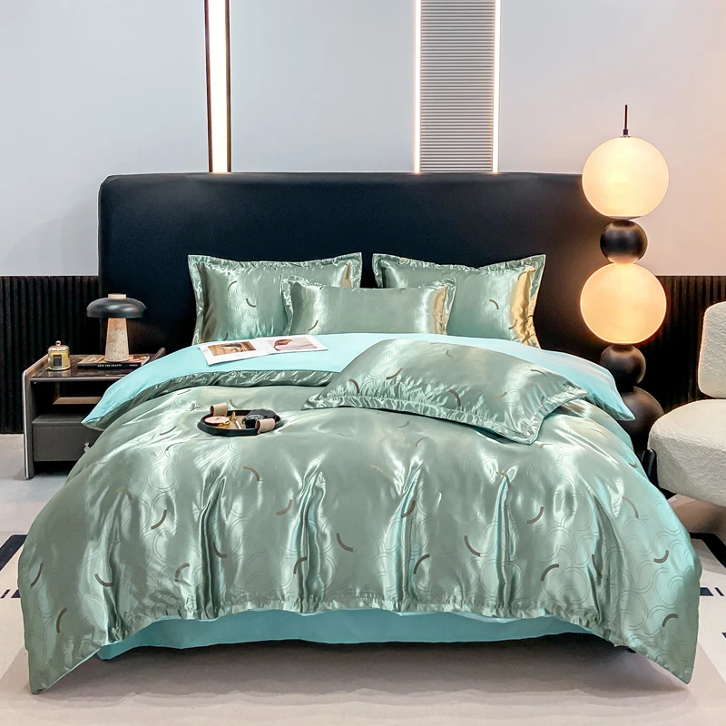 2025新款欧式贡缎提花四件套轻奢高端丝滑冰丝套件简言-绿