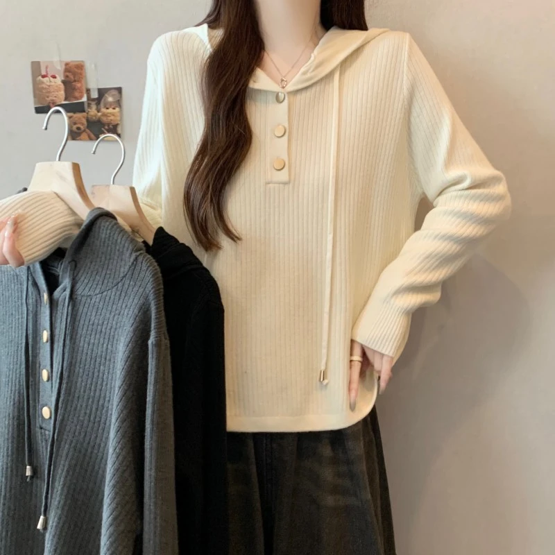 大码女胖MM2025秋冬新款休闲减龄连帽正肩长袖显瘦上衣针织衫毛衣