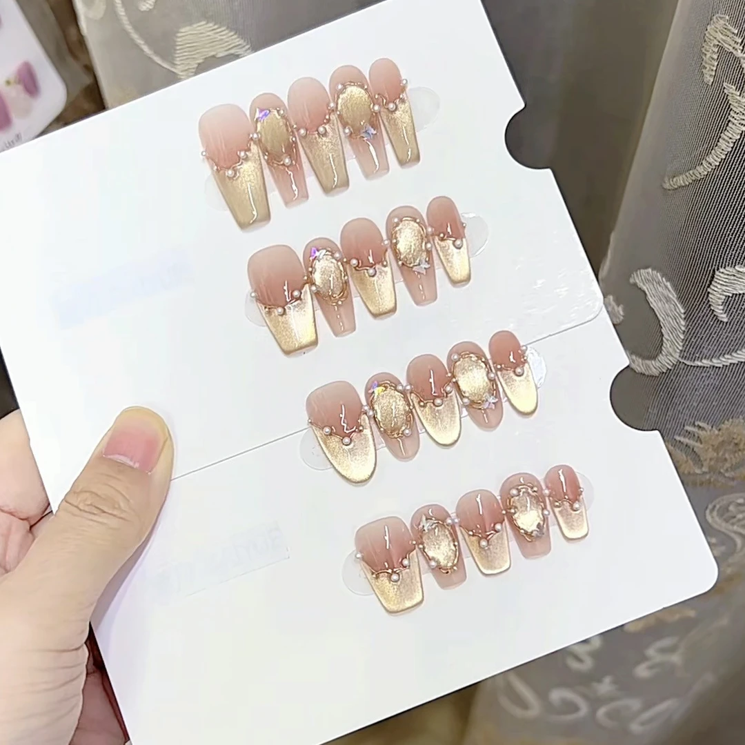 纸醉金迷纯手工穿戴甲镜花水月重复使用美甲贴片可拆温柔气质美甲