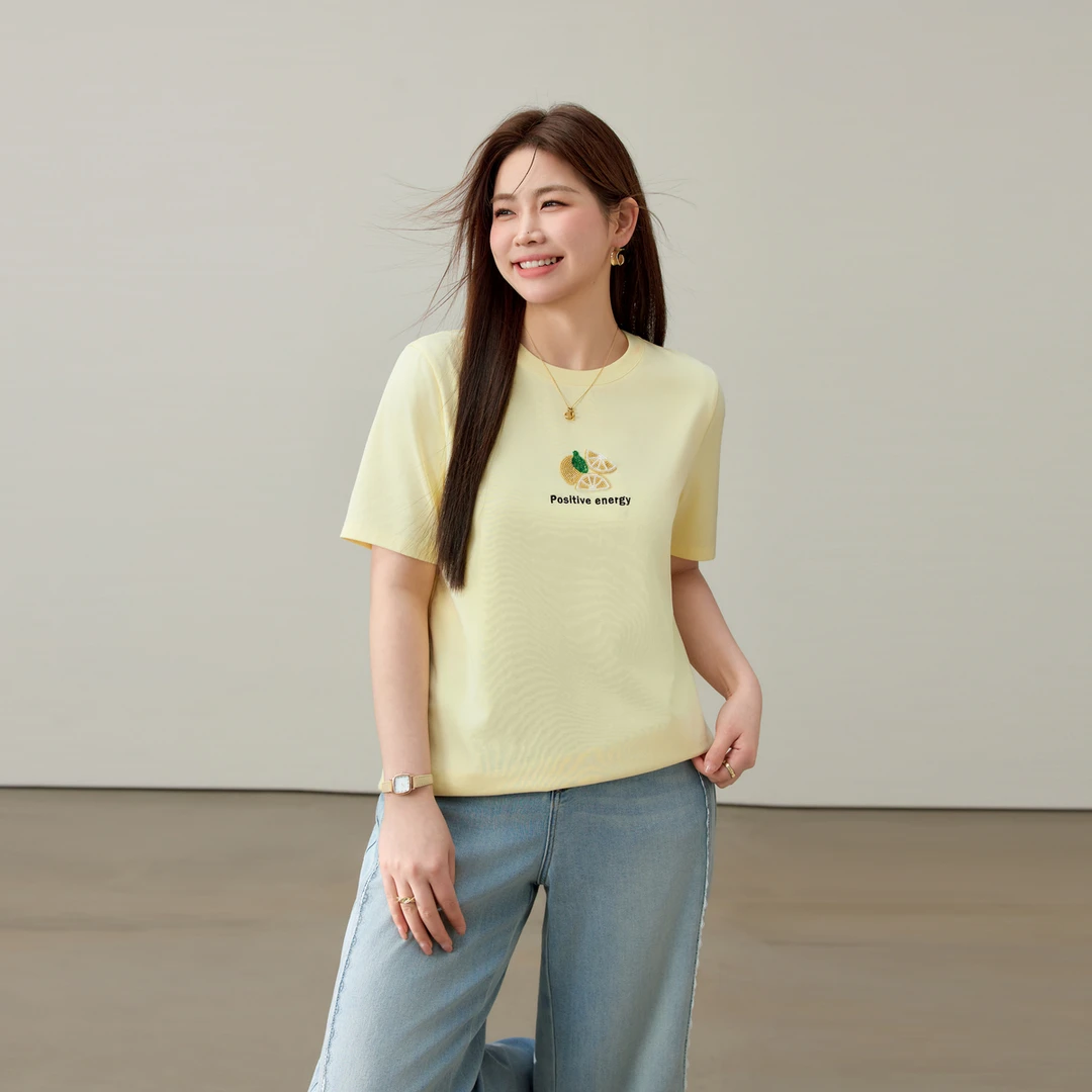 【休闲减龄】纤莉秀大码女装宽松休闲时尚短袖T恤QK1042