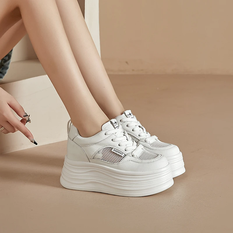 【8-10公分】透气网面休闲鞋2025夏季新款厚底小个子增高百搭小白鞋