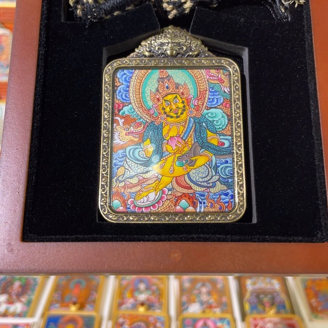 吊坠朱*俊热贡纯手绘唐卡黄财神
