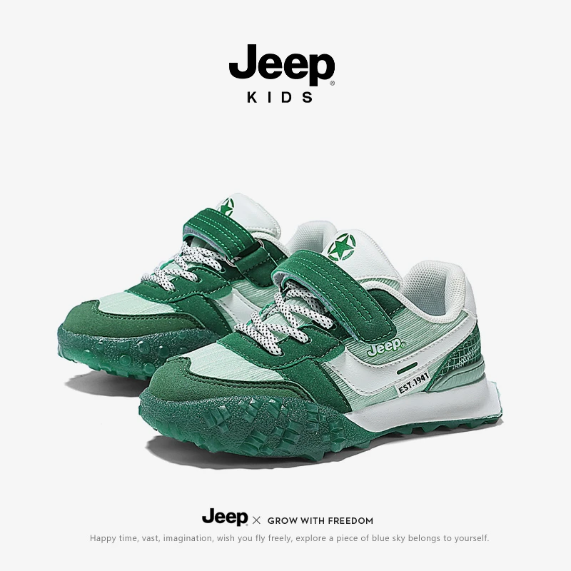jeep儿童运动鞋男童网面鞋秋冬防滑跑步鞋时尚百搭户外透气阿甘鞋