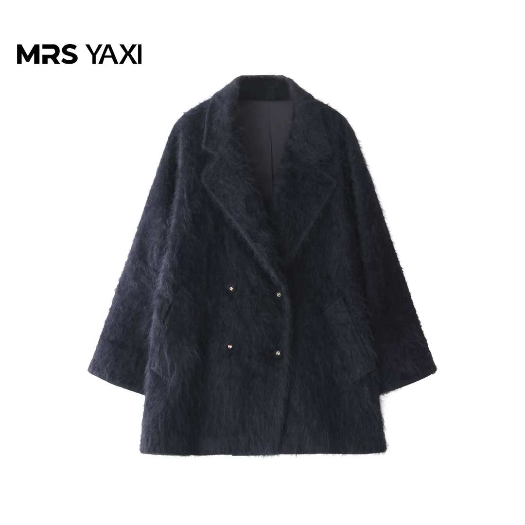 Mrsyaxi极简轻奢兔绒拉绒毛呢大衣外套YX5070905