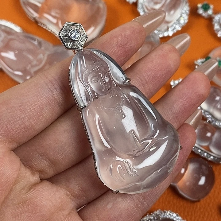 石英质玉银S925镀金镶嵌颈饰