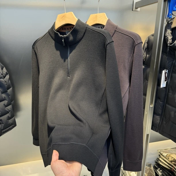高端男士加绒半拉链中领毛衣