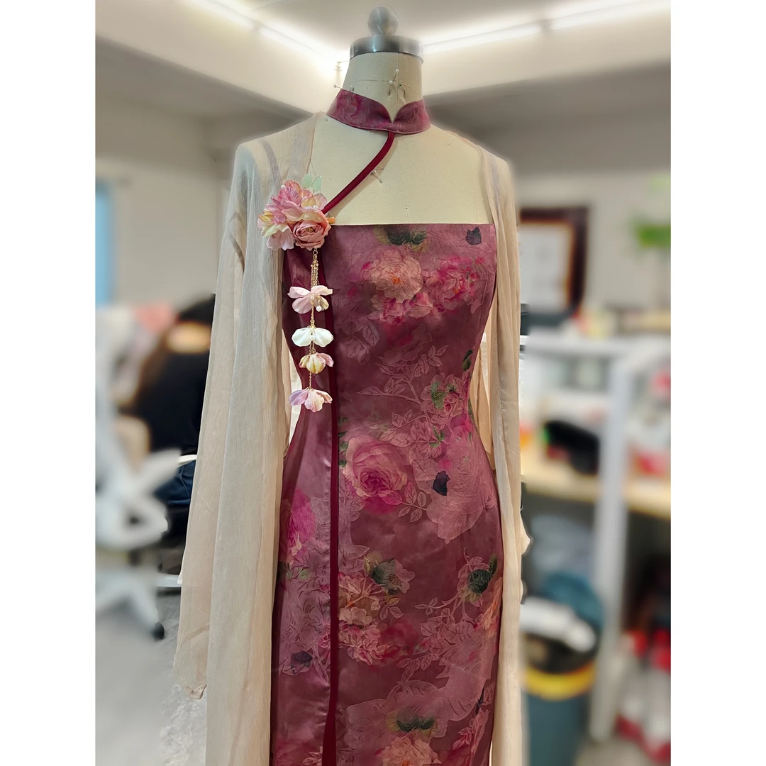 Lam muimui【桃之夭夭】原创新中式旗袍裙连衣裙桑蚕丝印花夏季