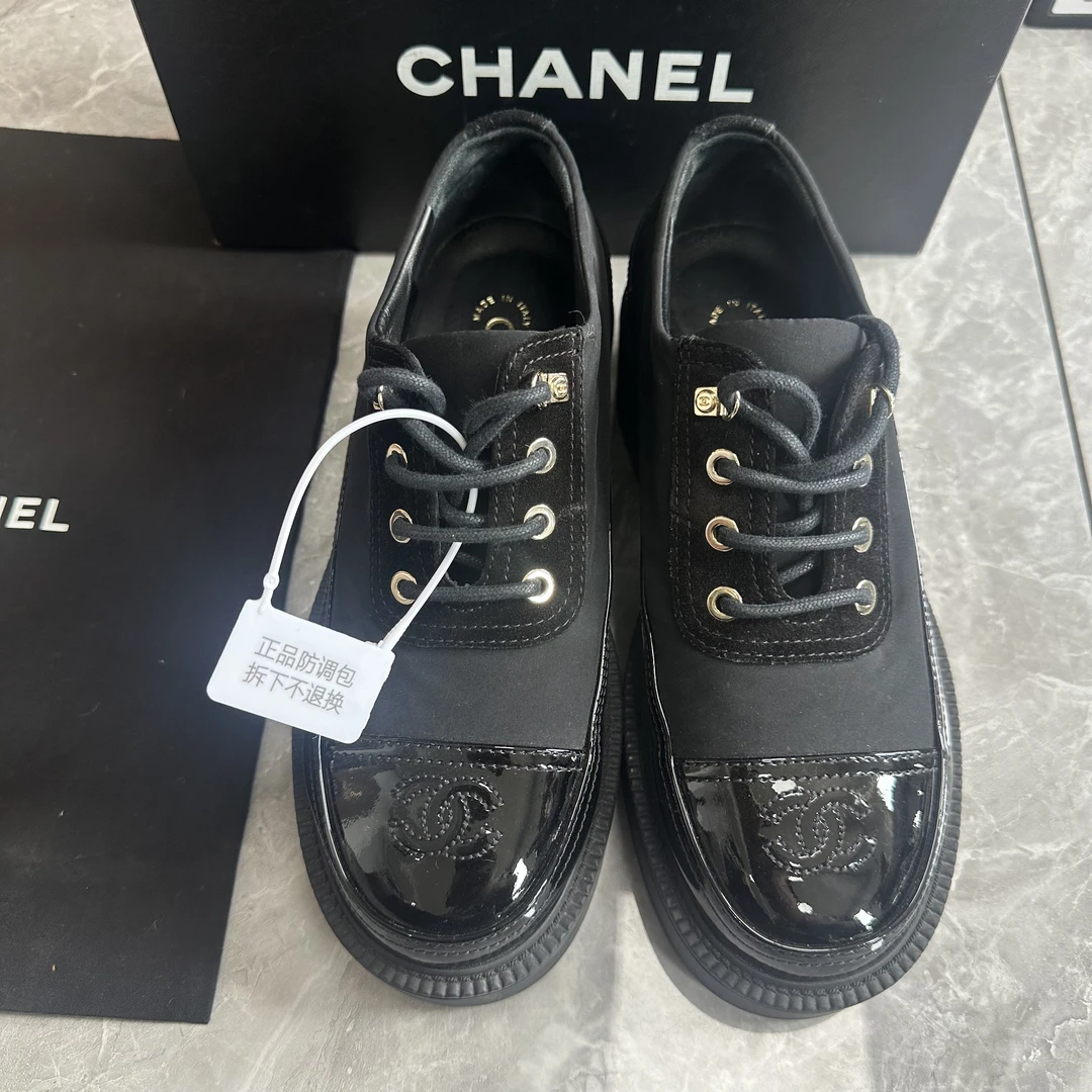99新 Chanel/香奈儿 葡萄籽奢潮/香奈儿黑色双c厚底鞋/36.5