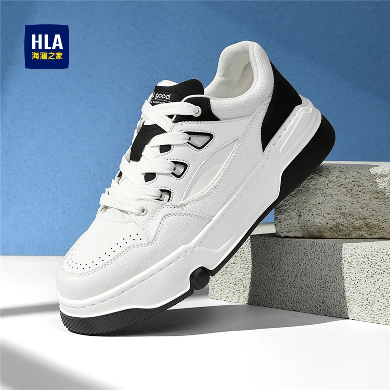 HLA/海澜之家男鞋2025秋季新款潮流百搭轻便小白鞋厚底增高板鞋