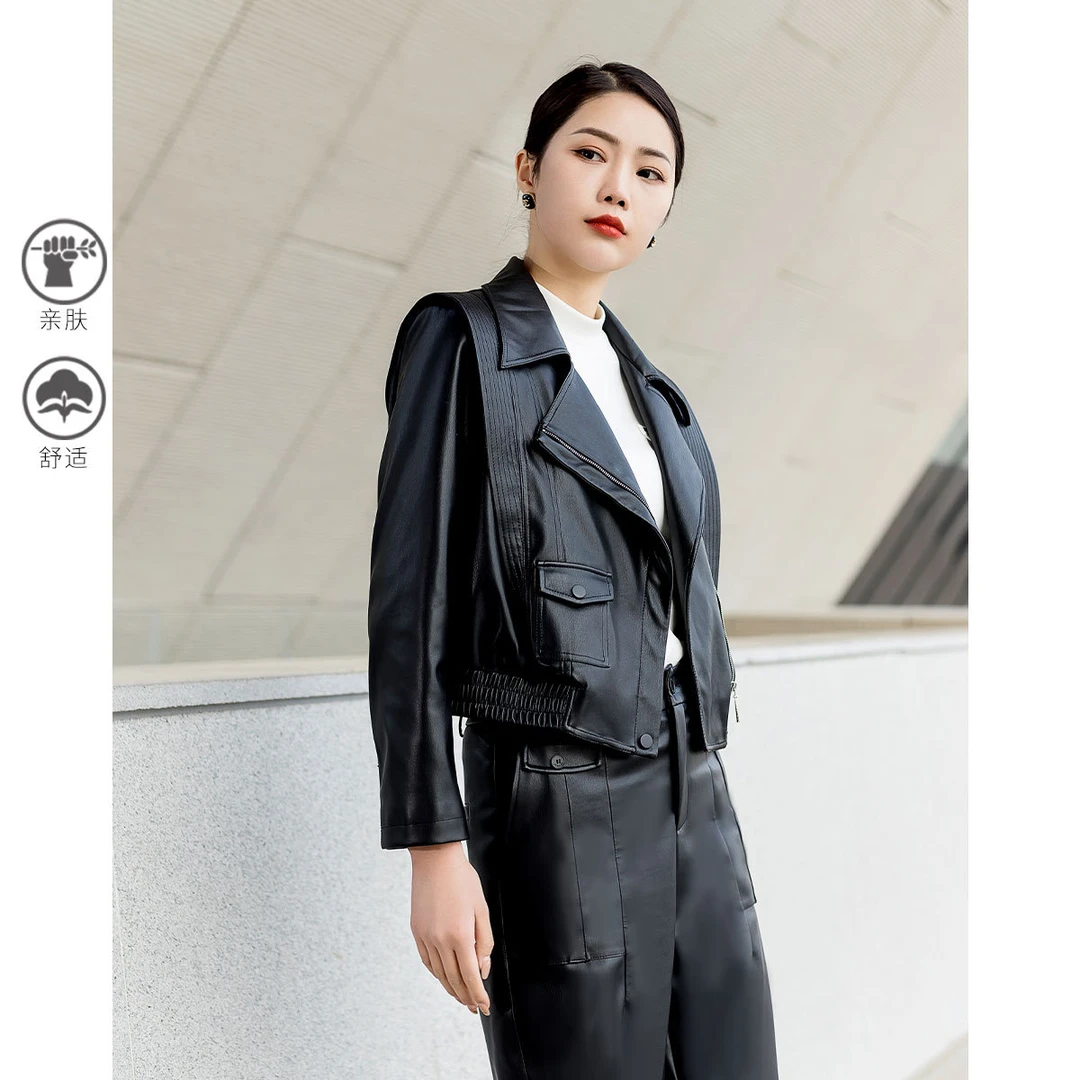 【达人专享】春季时尚减龄PU外套简约百搭皮质外套女GC356093