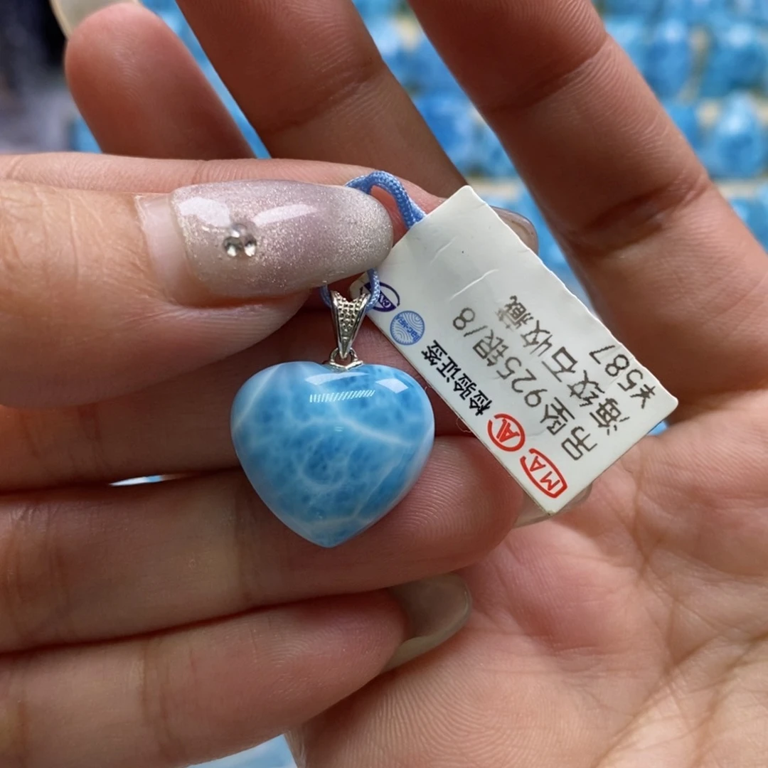 针钠钙石（海纹石）银S925镶嵌颈饰