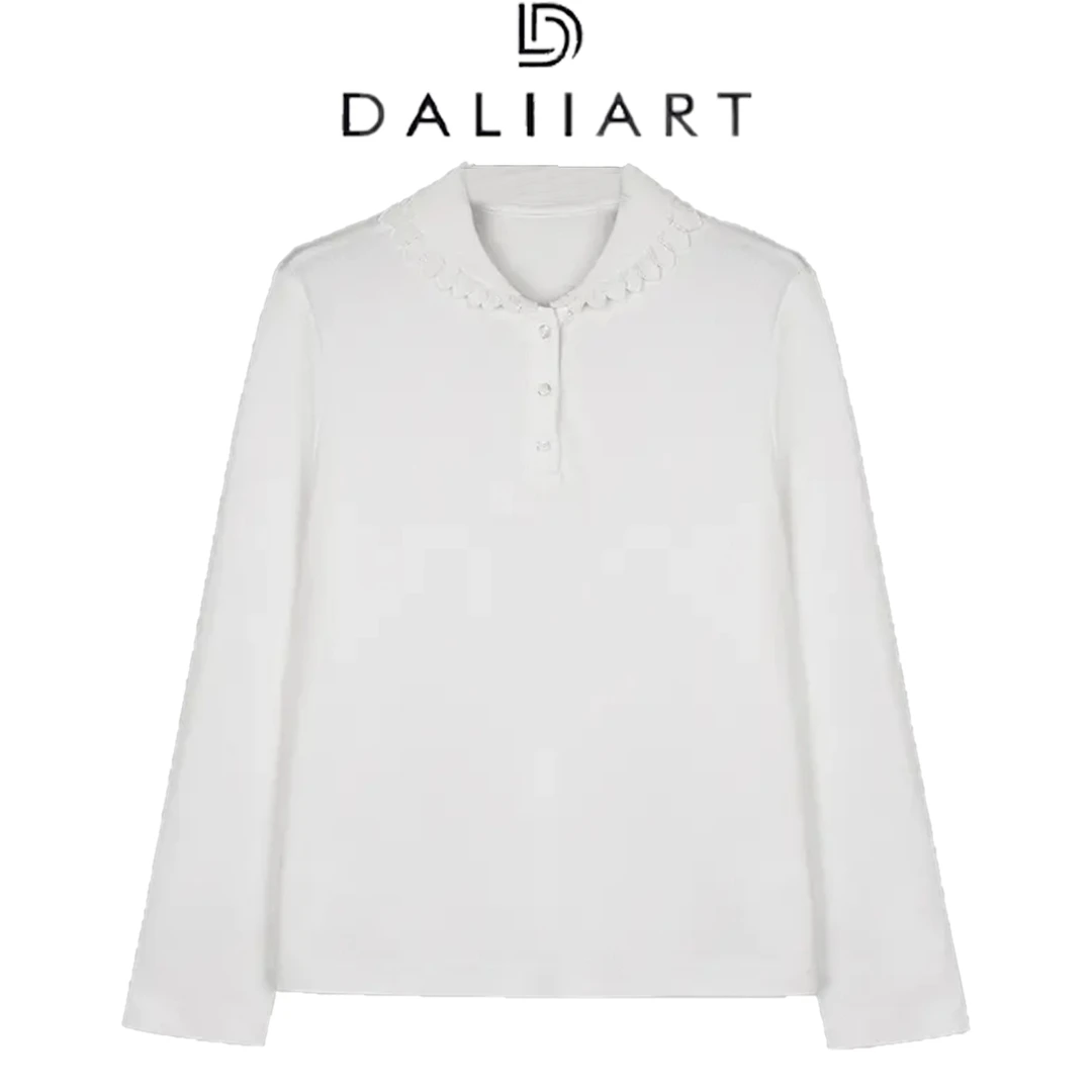 DALIART 小苍兰 杜邦索罗那珠地棉肌理花边领早秋上衣DLTX1564