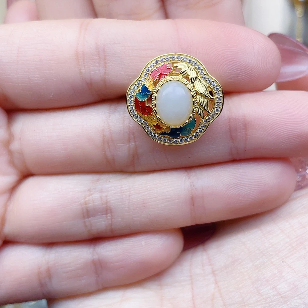 和田玉银S925镀金镶嵌戒指