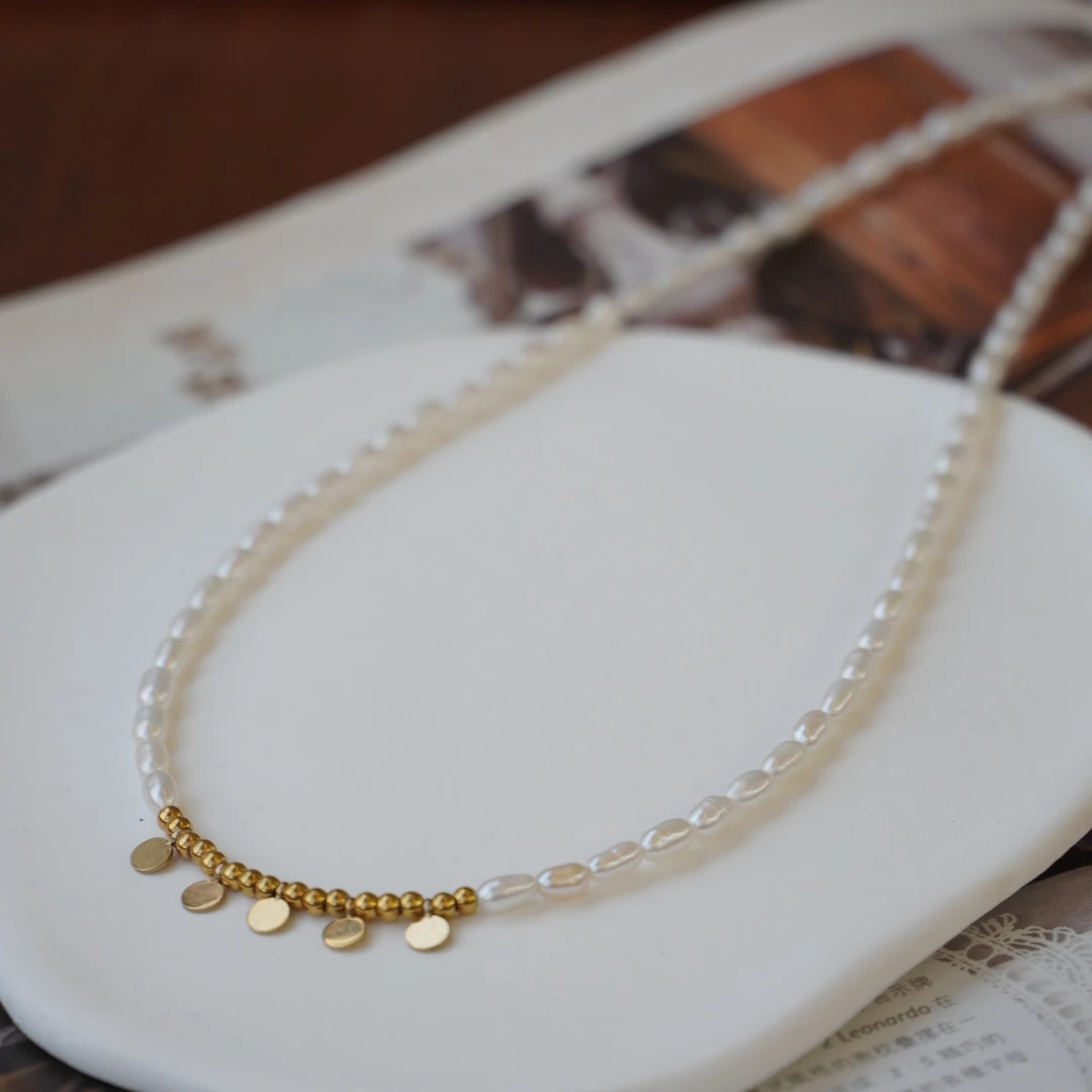 合金项链 铜合金 不掉色法式碎银baby珠轻奢小众锁骨链
