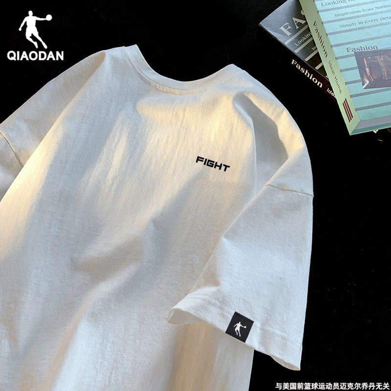 乔丹运动短袖T恤男2025夏季新款休闲棉t半袖上衣女款白色宽松体恤