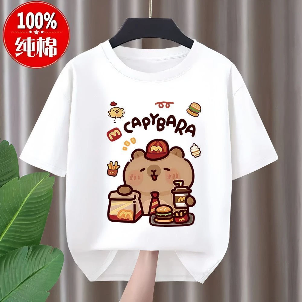 卡皮巴拉儿童衣服纯棉短袖t恤夏装2025新款可爱男女上衣半袖爆款