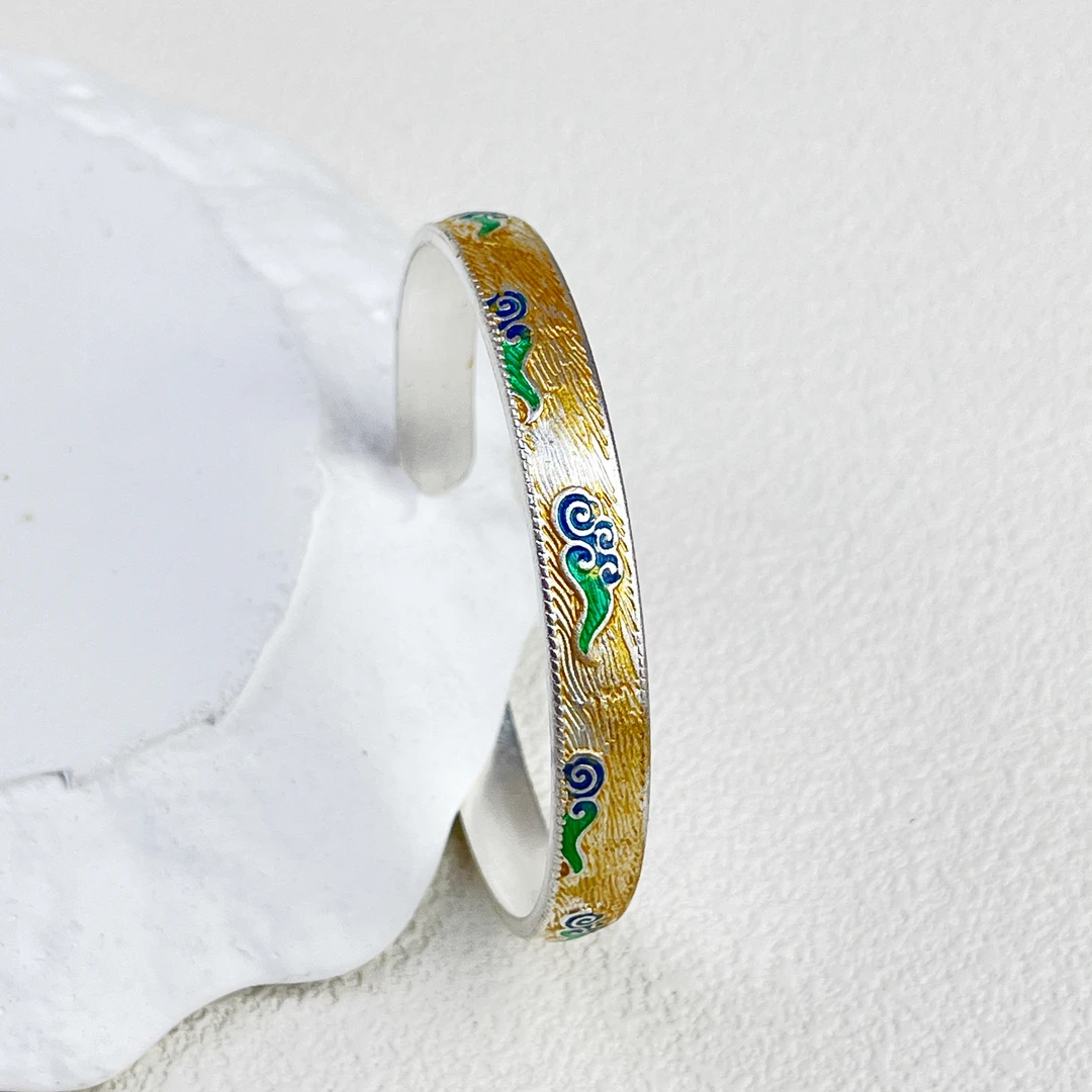 足银手镯 足银999.9 描金祥云手镯A30