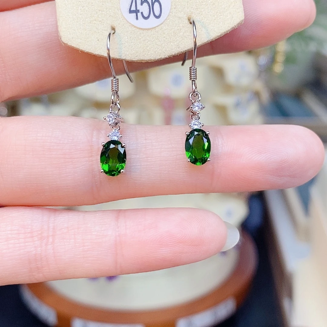 耳饰银S925镶嵌透辉石